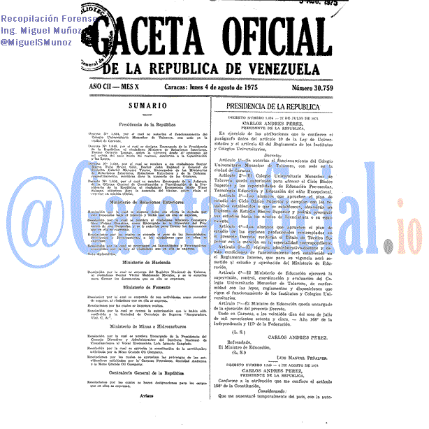 Gaceta Oficial 30759 del 4 Agosto 1975