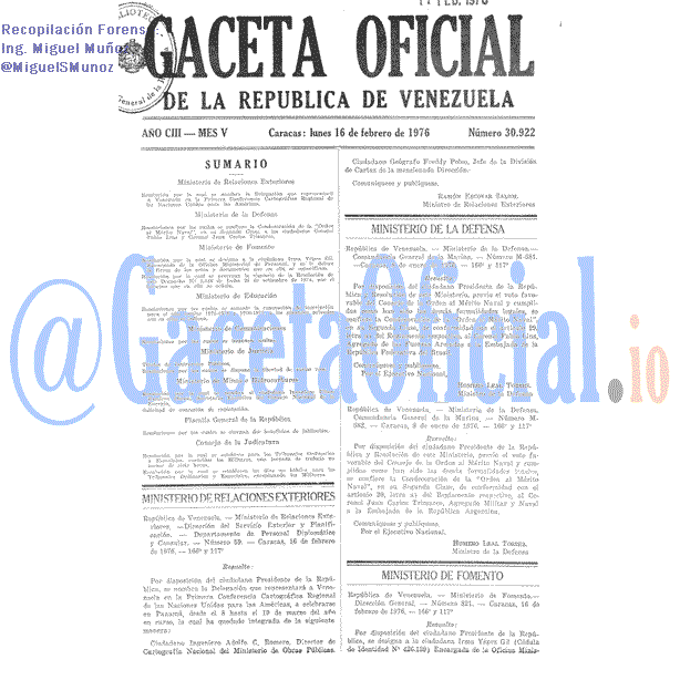 Gaceta Oficial 30922 del 16 Febrero 1976