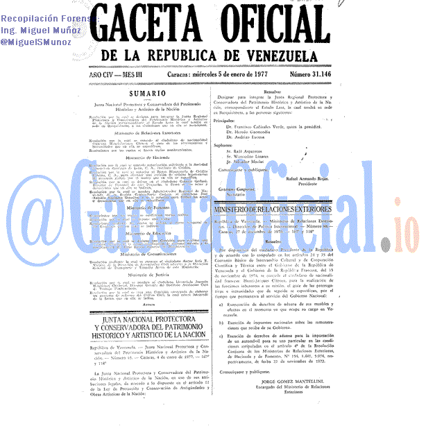 Gaceta Oficial 31146 del 5 Enero 1977