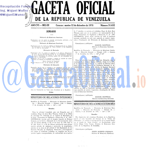 Gaceta Oficial 31632 del 12 Diciembre 1978