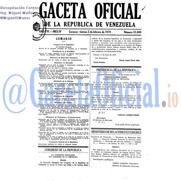 Gaceta Oficial 31668 del 2 Febrero 1979