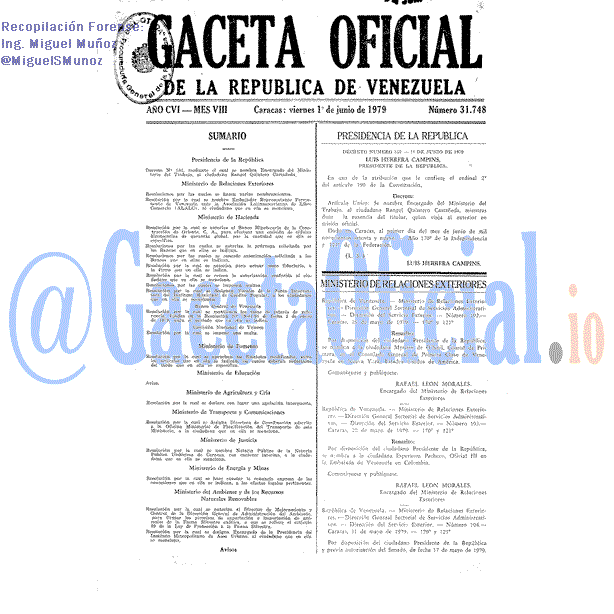 Gaceta Oficial 31748 del 1 Junio 1979