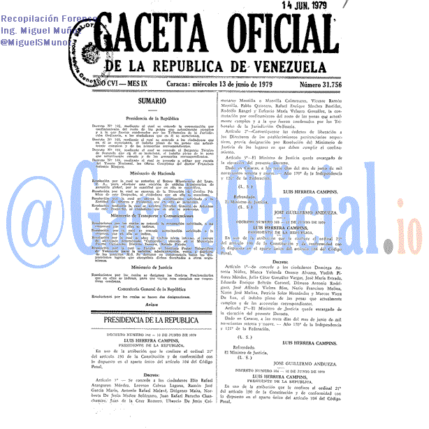 Gaceta Oficial 31756 del 13 Junio 1979