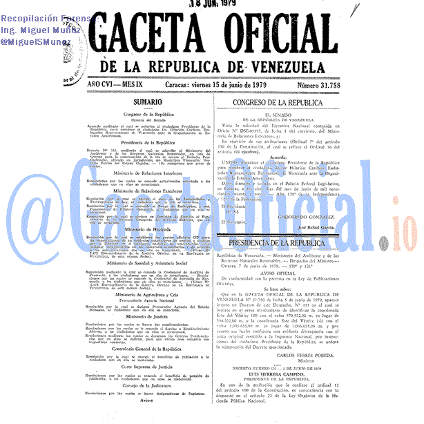 Gaceta Oficial 31758 del 15 Junio 1979