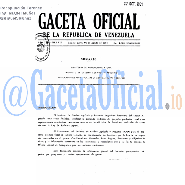 Gaceta Oficial 2835 del 6 Agosto 1981