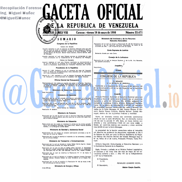Gaceta Oficial 33471 del 16 Mayo 1986