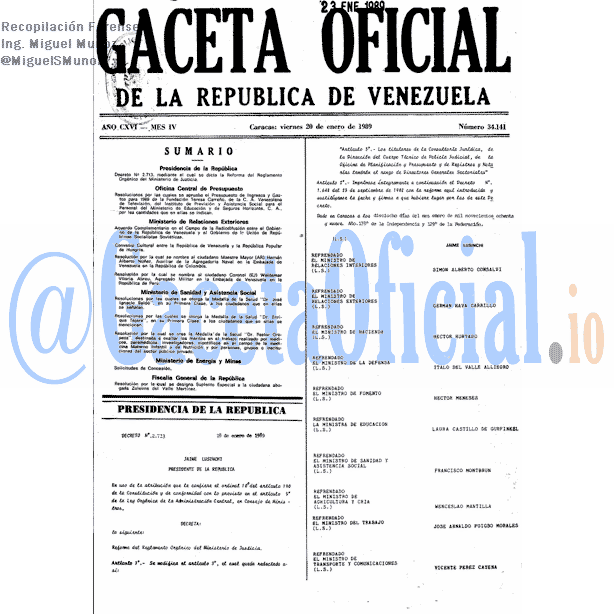 Gaceta Oficial 34141 del 20 Enero 1989