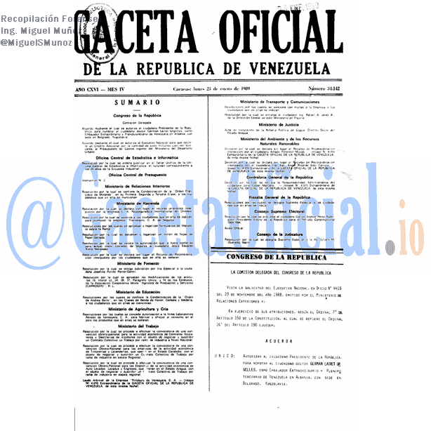 Gaceta Oficial 34142 del 23 Enero 1989