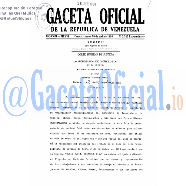 Gaceta Oficial 3745 del 10 Abril 1986