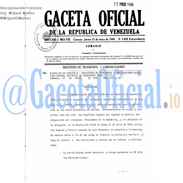 Gaceta Oficial 3808 del 15 Mayo 1986
