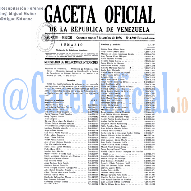 Gaceta Oficial 3890 del 7 Octubre 1986