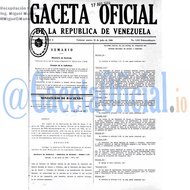 Gaceta Oficial 4115 del 25 Julio 1989