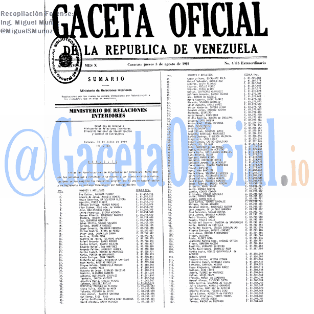 Gaceta Oficial 4116 del 3 Agosto 1989
