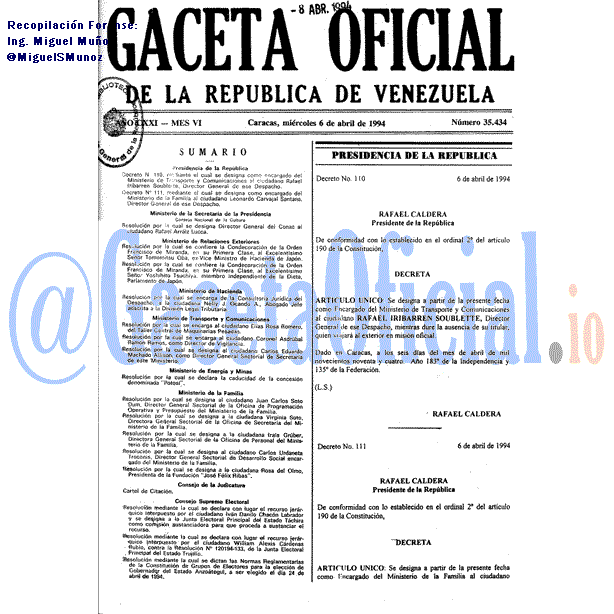 Gaceta Oficial 35434 del 6 Abril 1994