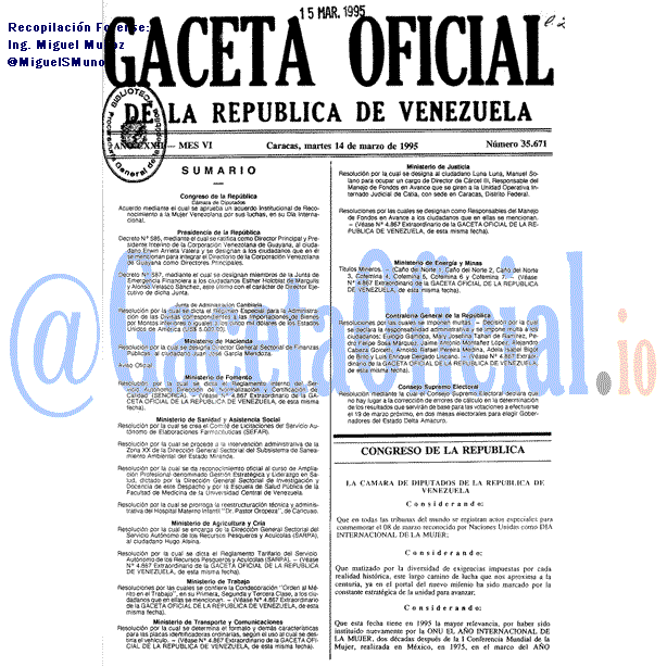 Gaceta Oficial 35671 del 14 Marzo 1995