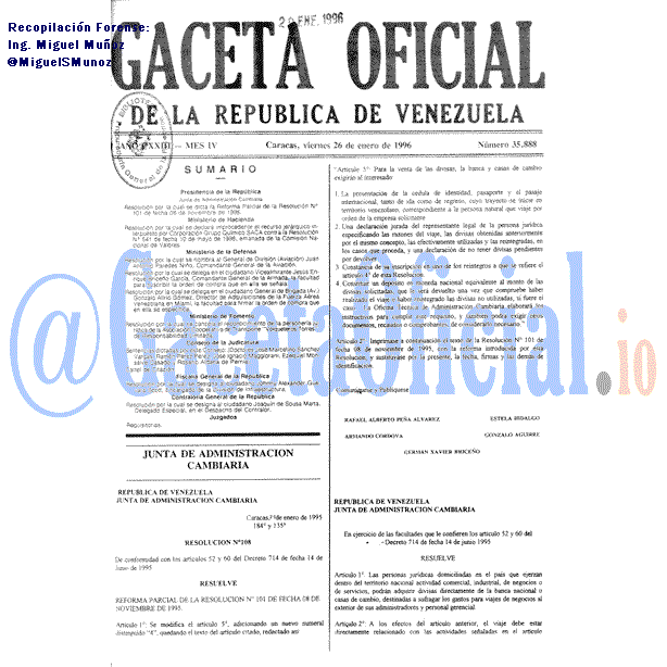 Gaceta Oficial 35888 del 26 Enero 1996