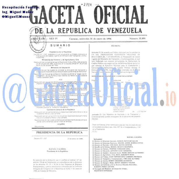 Gaceta Oficial 35891 del 31 Enero 1996
