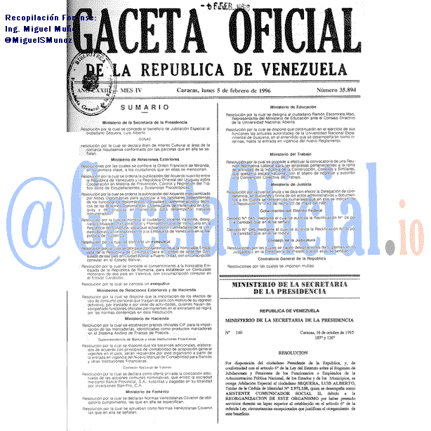 Gaceta Oficial 35894 del 5 Febrero 1996