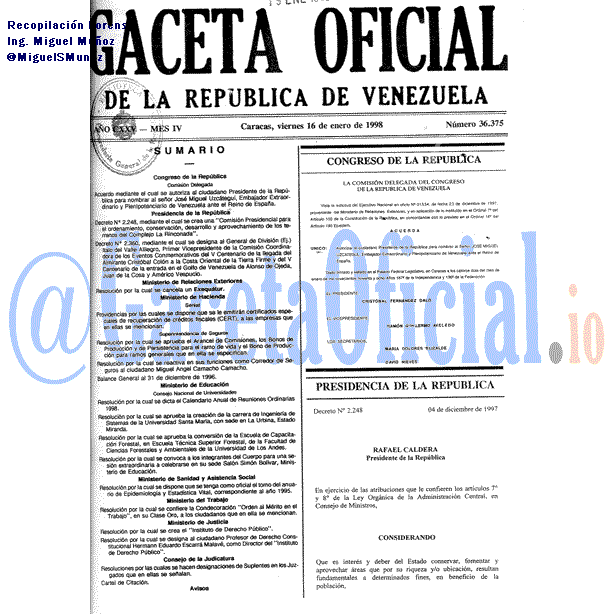 Gaceta Oficial 36375 del 16 Enero 1998