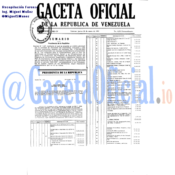 Gaceta Oficial 4253 1991-01-24 Gaceta Oficial 4253 del 24 Enero 1991