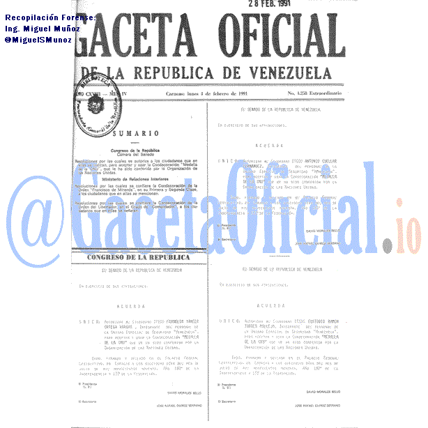 Gaceta Oficial 4258 1991-02-04 Gaceta Oficial 4258 del 4 Febrero 1991