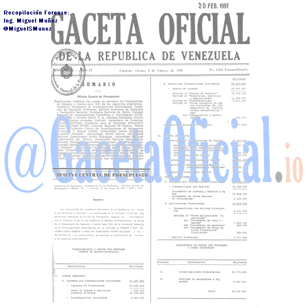 Gaceta Oficial 4262 1991-02-08 Gaceta Oficial 4262 del 8 Febrero 1991