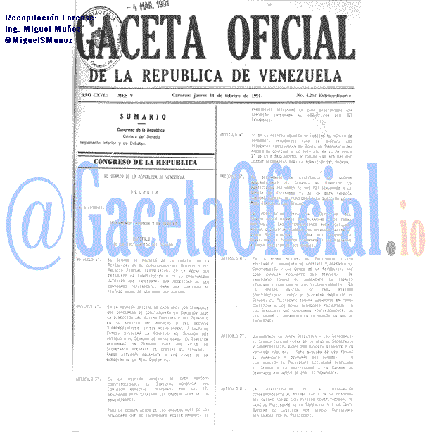 Gaceta Oficial 4263 1991-02-14 Gaceta Oficial 4263 del 14 Febrero 1991