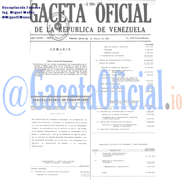 Gaceta Oficial 4265 1991-02-28 Gaceta Oficial 4265 del 28 Febrero 1991