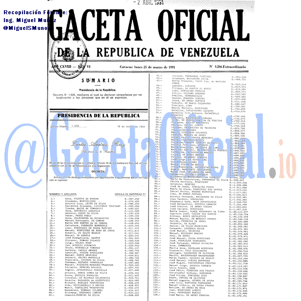 Gaceta Oficial 4266 1991-03-25 Gaceta Oficial 4266 del 25 Marzo 1991