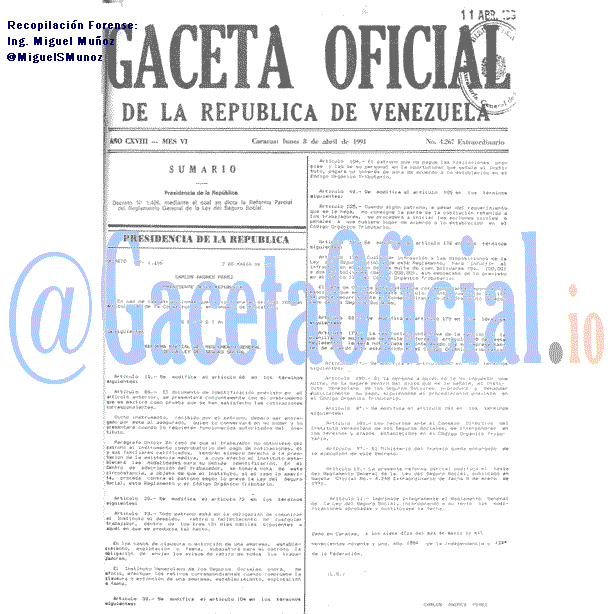 Gaceta Oficial 4267 1991-04-08 Gaceta Oficial 4267 del 8 Abril 1991