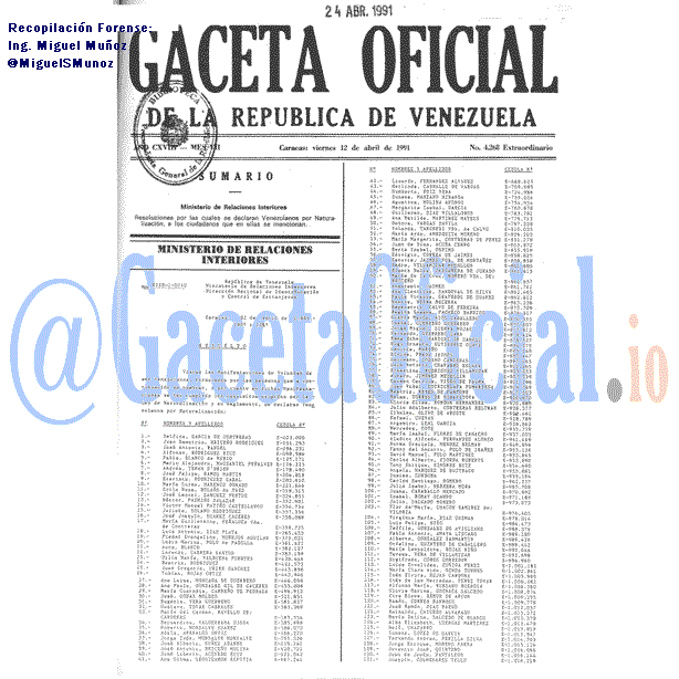 Gaceta Oficial 4268 1991-04-12 Gaceta Oficial 4268 del 12 Abril 1991