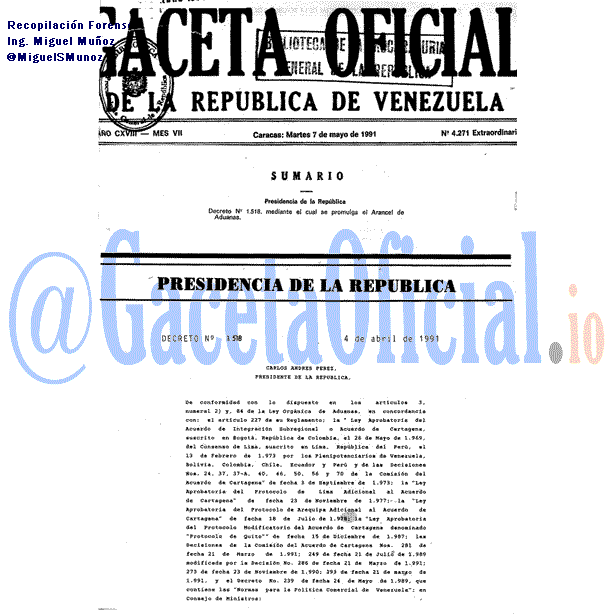 Gaceta Oficial 4271 del 7 Mayo 1991
