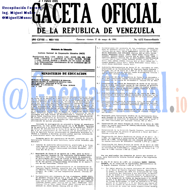 Gaceta Oficial 4272 del 17 Mayo 1991