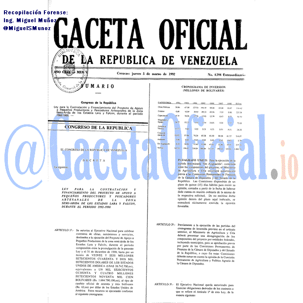 Gaceta Oficial 4394 1992-03-05 Gaceta Oficial 4394 del 5 Marzo 1992