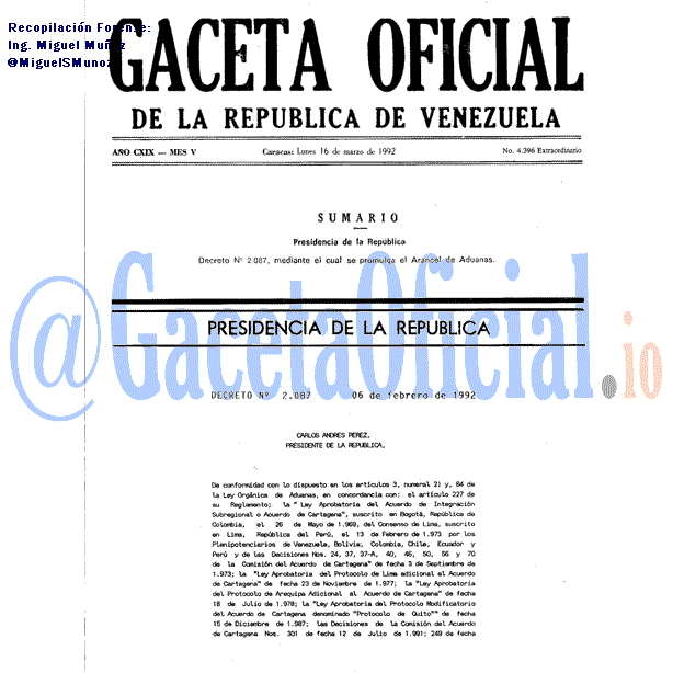 Gaceta Oficial 4396 1992-03-16 Gaceta Oficial 4396 del 16 Marzo 1992