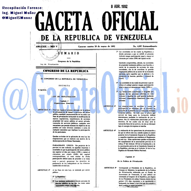 Gaceta Oficial 4397 1992-03-10 Gaceta Oficial 4397 del 10 Marzo 1992
