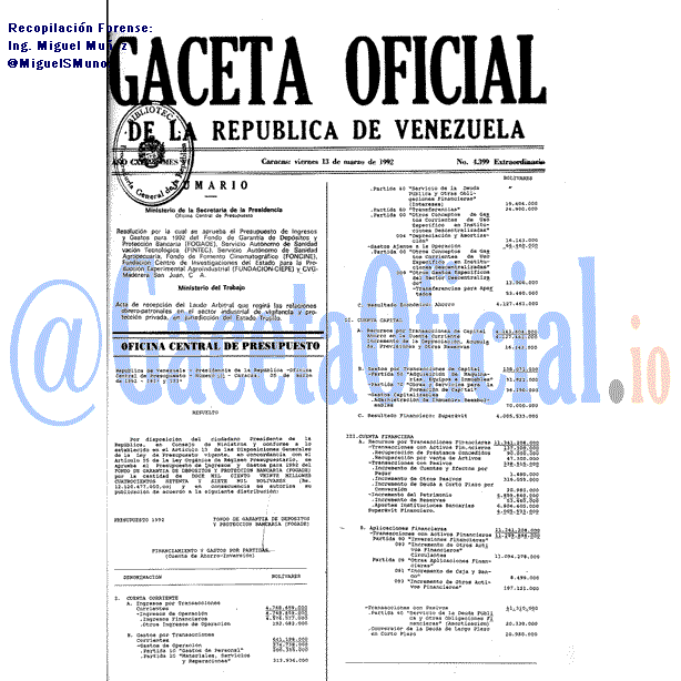 Gaceta Oficial 4399 1992-03-13 Gaceta Oficial 4399 del 13 Marzo 1992