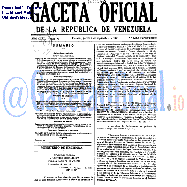 Gaceta Oficial 4963 del 7 Septiembre 1995