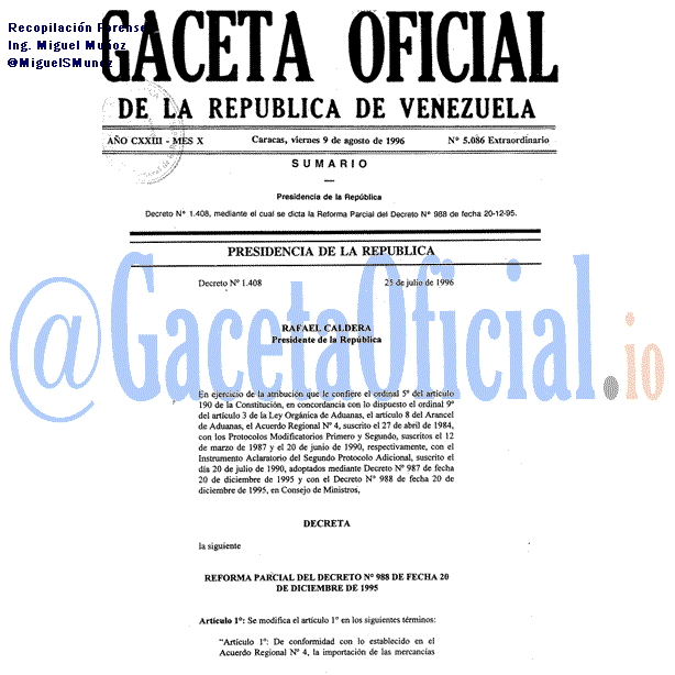 Gaceta Oficial 5086 del 9 Agosto 1996