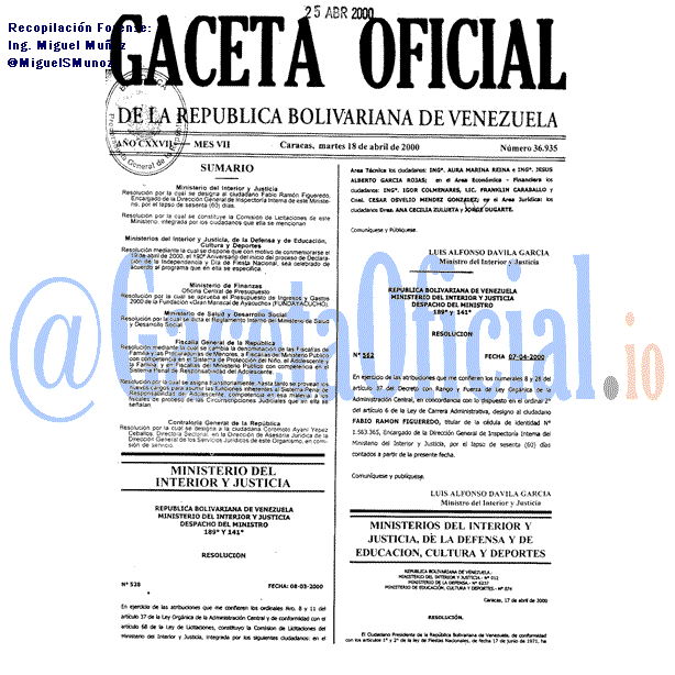 2000: Gaceta 36935: RESOLUCIÓN: FISCALIA GENERAL DE LA REPUBLICA, SE CAMBIA LA DENOMINACIÓN DE LAS FISCALIAS DE FAMILIA Y LAS PROCURADURIAS DE MENORES, A FISCALIAS DEL MINISTERIO PUBLICAO CON COMPETENCIA EN EL SISTEMA DE PROTECCIÓN DEL NIÑO, EL ADOLESCENTE Y LA FAMILIA, Y EN FISCALIAS DEL MINISTERIO PUBLICO CON COMPETENCIA EN EL SISTEMA PENAL DE RESPONSABILIDAD DEL ADOLESCENTE