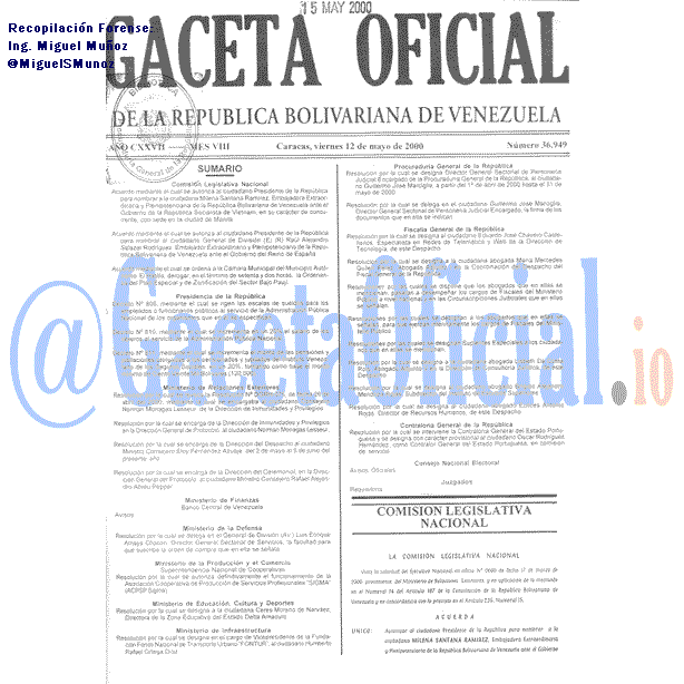 Gaceta Oficial 36949 2000-05-12 Gaceta Oficial 36949 del 12 Mayo 2000