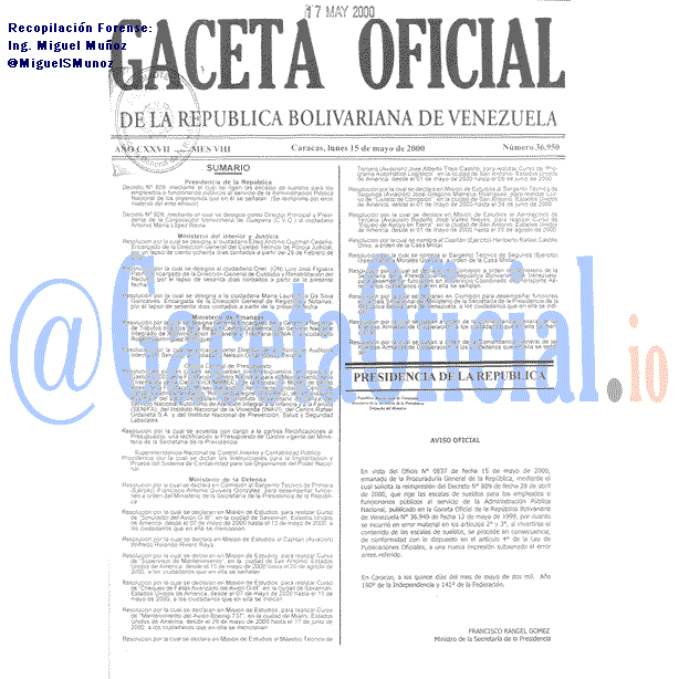 Gaceta Oficial 36950 2000-05-15 Gaceta Oficial 36950 del 15 Mayo 2000
