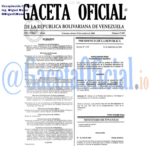 Gaceta Oficial 37307 del 19 Octubre 2001