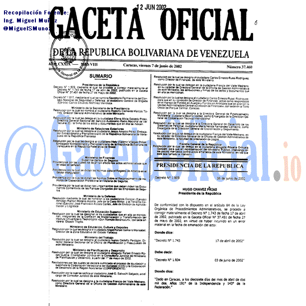 2002: Gaceta 37460: PROVIDENCIA: LINEAMIENTOS QUE DEBEN INCLUIR LOS DOCUMENTOS CONTENTIVOS DE LAS FINANZAS OTORGADAS POR LAS EMPRESAS DE SEGUROS
