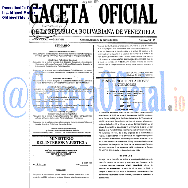 Gaceta Oficial 38197 del 30 Mayo 2005