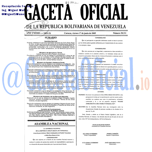 Gaceta Oficial 38211 del 17 Junio 2005