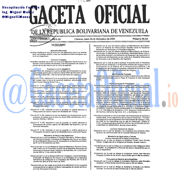 Gaceta Oficial 38343 del 26 Diciembre 2005