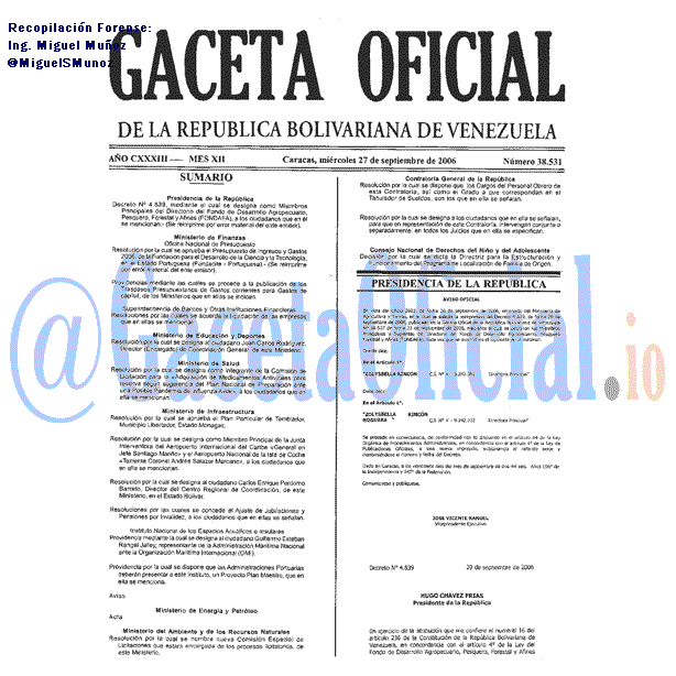 Gaceta Oficial 38531 del 27 Septiembre 2006