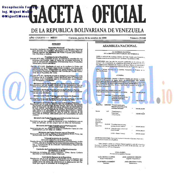 Gaceta Oficial 39048 del 30 Octubre 2008