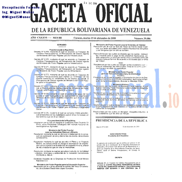 Gaceta Oficial 39086 del 23 Diciembre 2008